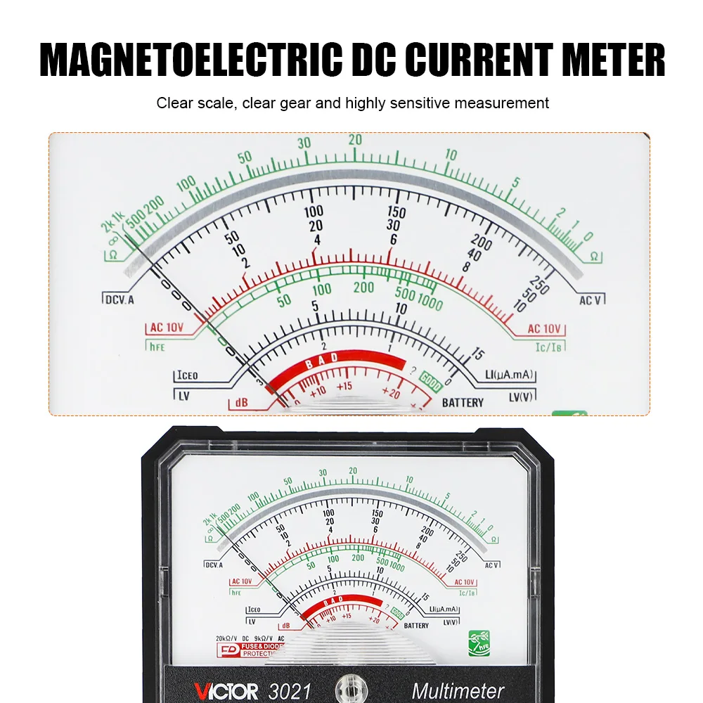 Victor 3021 multímetro analógico ponteiro de alta precisão multimetro 1000v voltímetro amperímetro resistor tester boas ferramentas transistor