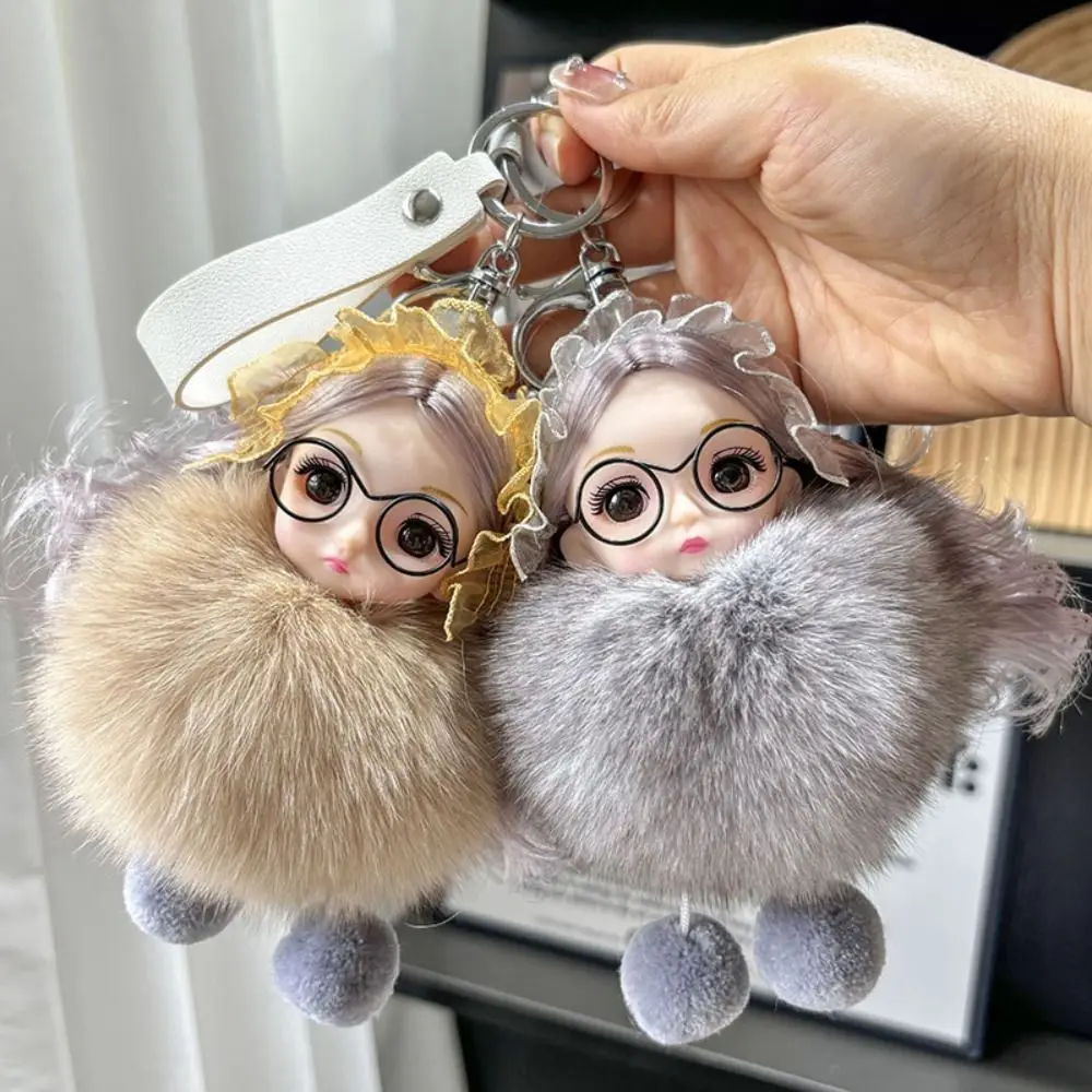 Fashion Kawaii Pompom Sleeping Baby Keychain Bowknot Wavy Hair Fluffy Toys Ornaments Bag Hanging Plush Dolls Pendant Children