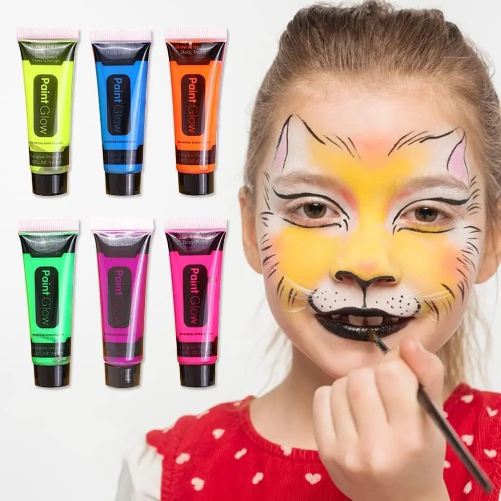 Glow in the Dark Face Body Paint, wasbare neon gezichtslichaamsverf, UV-licht gezichtsmake-up, fluorescerend, voor feesten, Kerstmis, Halloween