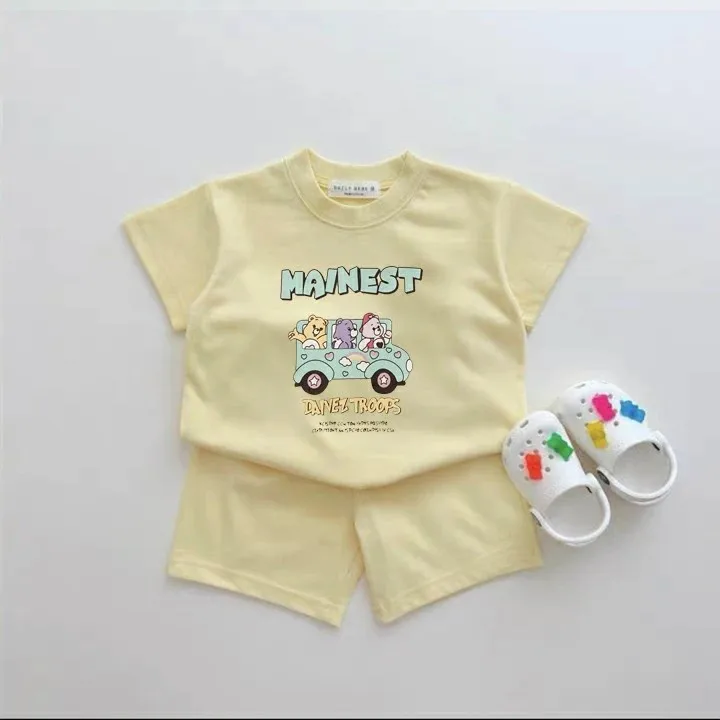 Summer Baby Clothes Set Children Boy Cartoon Bear Printed T-shirts And Shorts 2pcs Suit Kid Casual Top Bottom Outfits Tracksuits