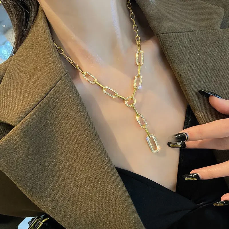 Metal Thick Chain Necklace 2024 New Women's Internet Red Light Luxury Clavicle Chain Neck Chain Personality Sweater Chain