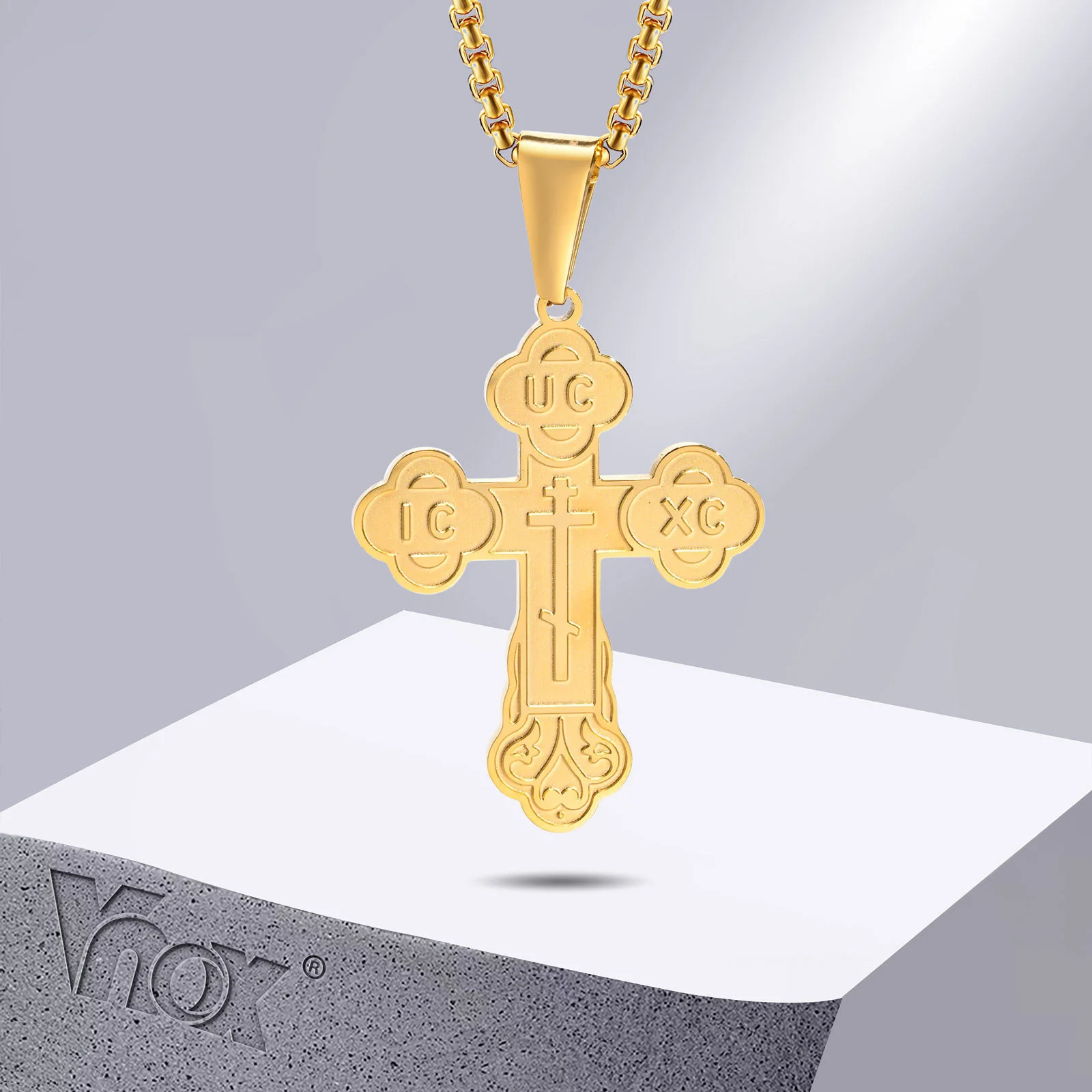 Vnox Mens Orthodox Cross Necklace, Stainless Steel Solid Cross Pendant Collar for Women, Faith Religious Prayer Gift Jewelry