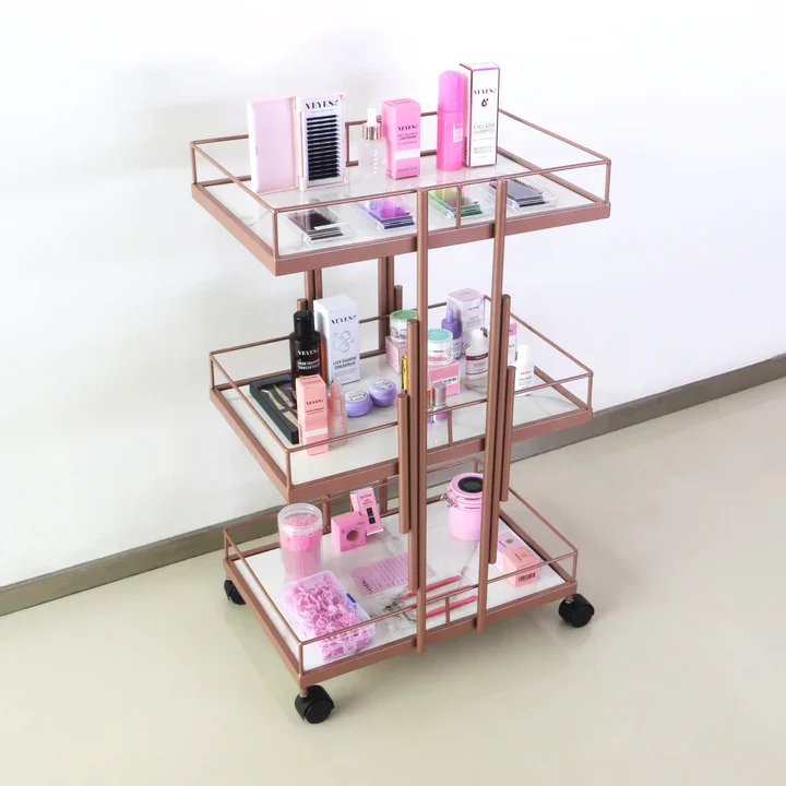

VEYES 3-Tier Metal Utility Trolley Practical Storage Cart Lockable Wheels Salon Organizer Manicure Eyelash Working Tools Hand