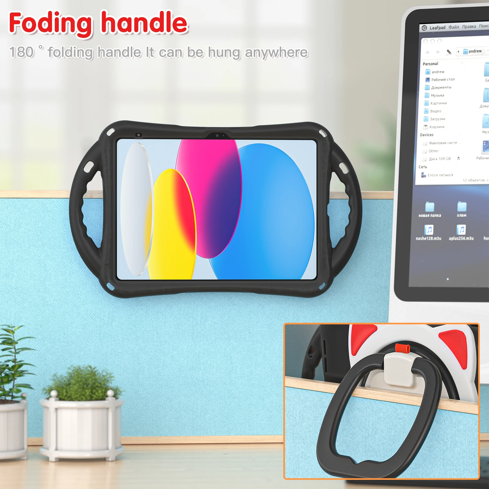 Rotationsständer-Tablet-Hülle für iPad Pro 11, Air 4, 5, 6, 7, 8, 9, 10. Generation, Mini-Katzen-Stil, stoßfester Griff, harte Abdeckung