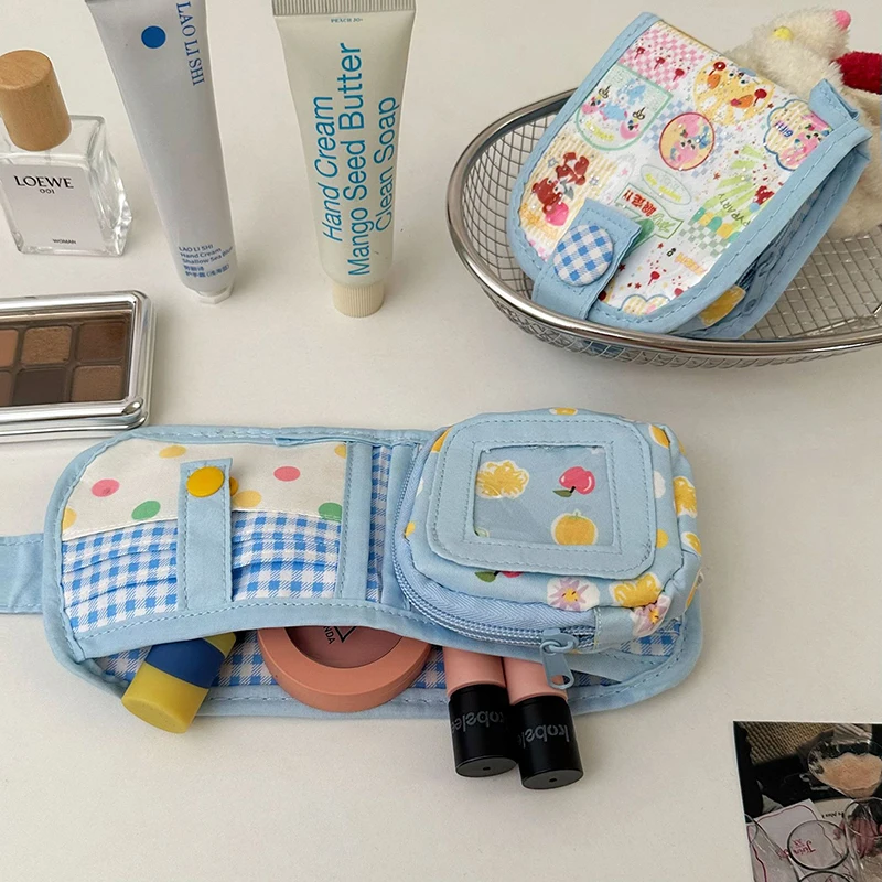 1pc 여름 만화 Photocard 동전 지갑 레트로 다층 짧은 지갑 미니 지갑 지갑 야외 학생 동전 가방