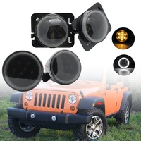 Para Jeep Wrangler JK 2007 a 2011-2017 conjunto de luz LED de intermitente frontal con lente ahumada de Halo blanco luz de señal de automóvil