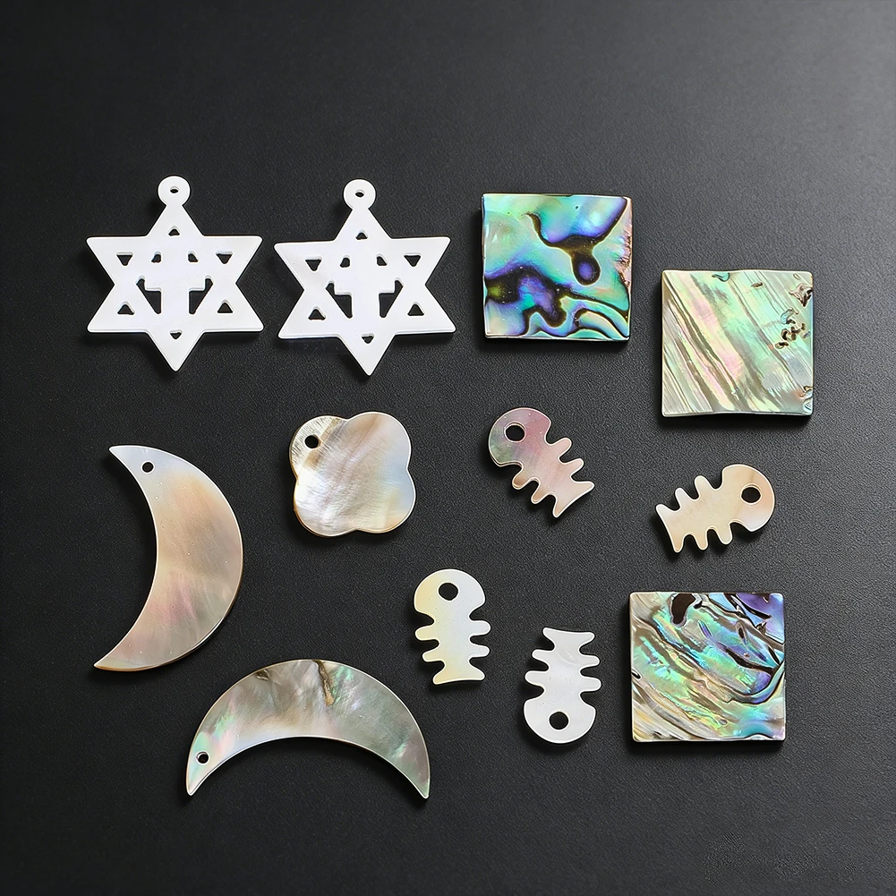 Natural Geometric Shell Pendant Moon Hexagram Openwork Carved Decorative Ornament Creative DIY Bracelet Earring Accessories