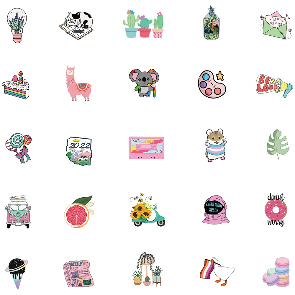 50/100/200pcs Cartoon Simple VSCO Cute Stickers Laptop Guitar Luggage Skateboards Phone Bicycle Sticker Kid Gifts Toys