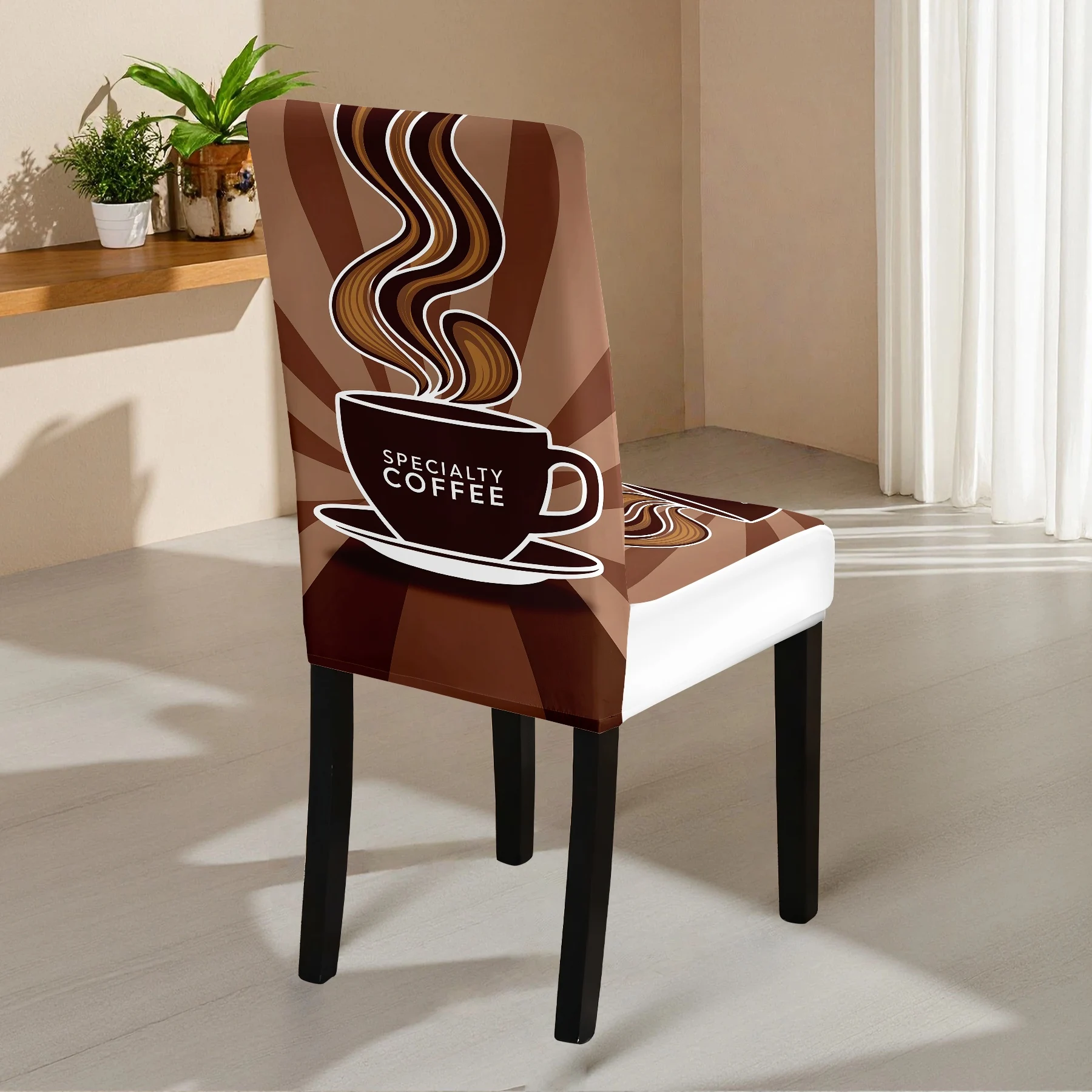 2026 New Coffee Pattern Elastic Chair Cover, All - inclusive Stretch Dining Chair Slipcover, Washable & Fade