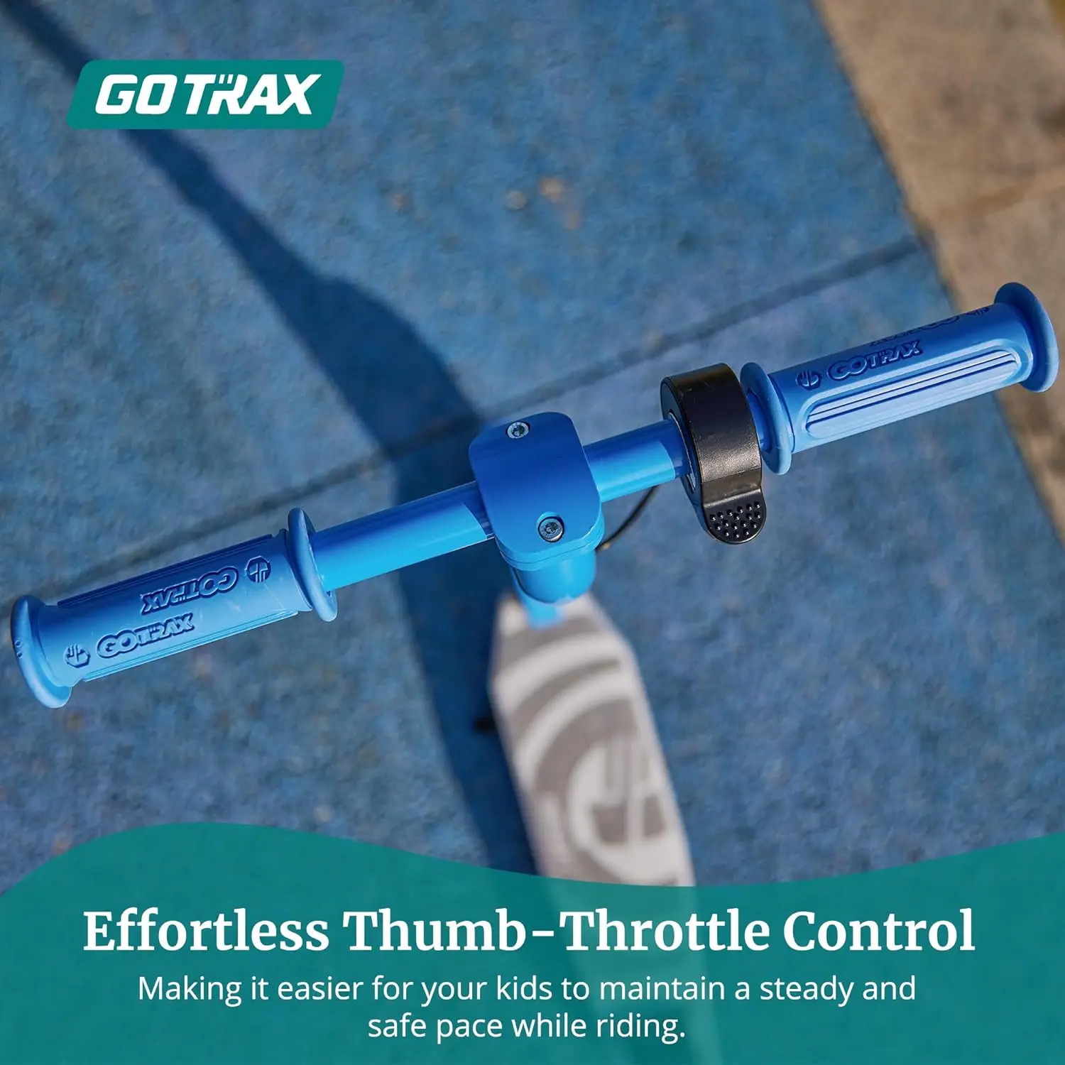 Scooter elettrico Scout Pro per bambini, portata massima di 3 miglia, velocità 6 miglia tramite motore da 80 W e acceleratore a pollice, ruote solide da 5" con Flash W