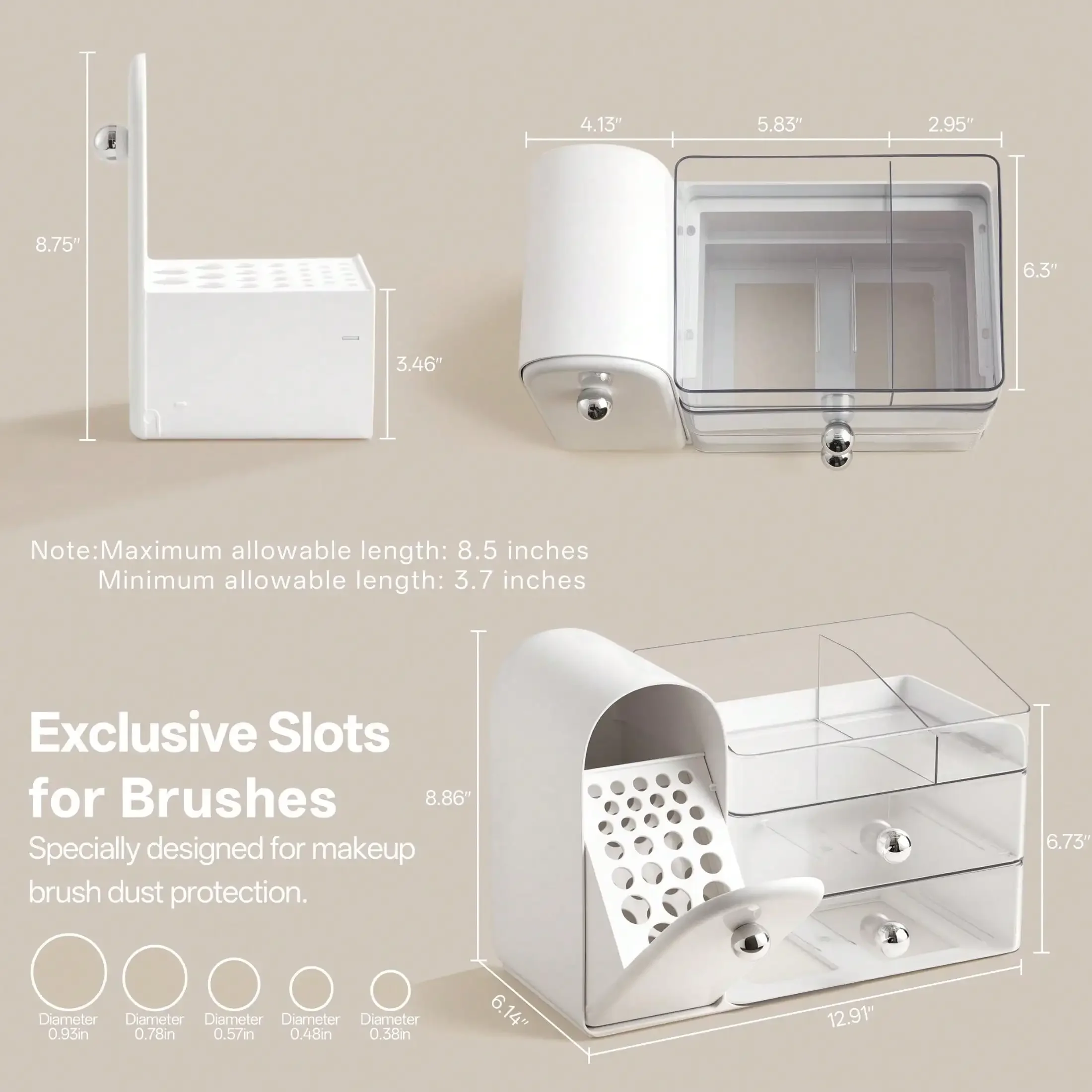 Makeup Organizer Countertop With Drawers, Vanity Organizers With Brush Holder, Bathroom Counter Organizer For Perfume, Nail Polishes, Lipsticks, Skincare And Eyeshadow Palettes