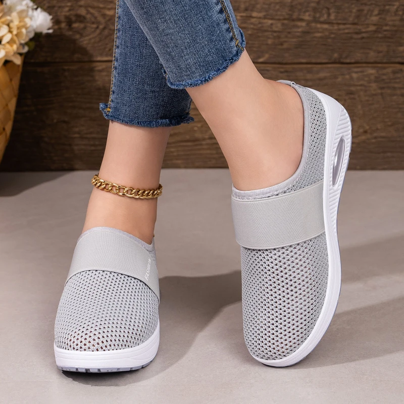 Women Hollow Mesh Mules Slip On Air Cushion Wedge Platform Walking Shoes Breathable Backless Casual Mom Sneakers Plus Size - view 5