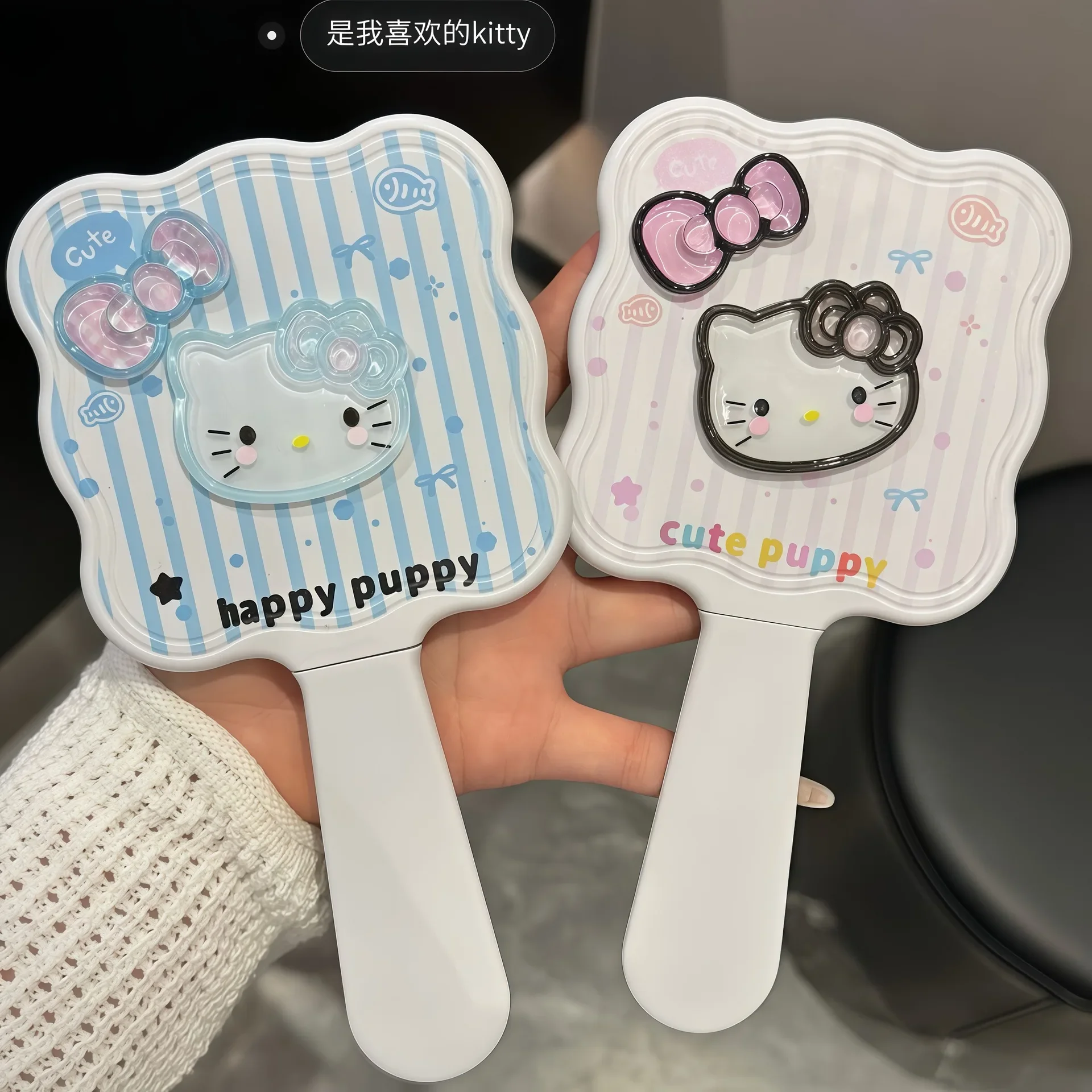 Hello Kitty Handle Mirror Cartoon Kt Cat Originality Mirror Comb Integrated Makeup Mirro Fashion Portable Makeup Mirror Gifts
