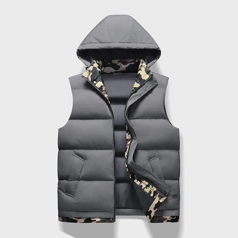 

Warm Hooded Jackets Male Cotton-Padded Thicken Windproof Vest Men's Autumn Winter Down Vest Fashion Men Camouflage Waistcoat