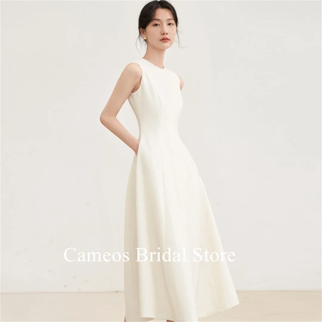 

SONDR O-Neck Korea Sleeveless Wedding Dresses Photo Shoot Simple Summer Tea Length Elegant A-Line Ivory Custom Bridal Gown