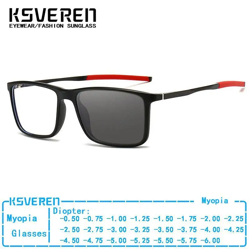 

Square Photochromic Myopia Glasses Men TR90 Prescription Nearsighted Glasses Outdoor Discolored Driving Eyewear-0.5 To-6.0