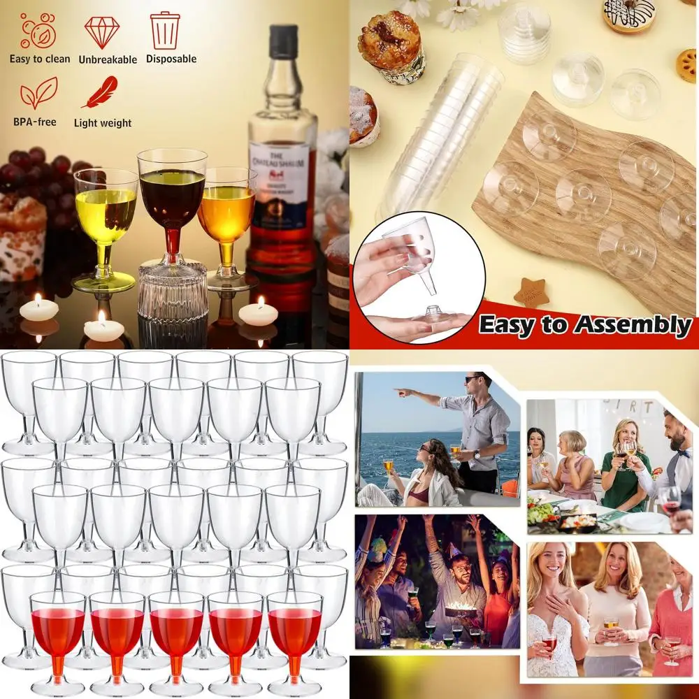 

6 oz Clear Plastic Stemmed Wine Glasses, 200-Pack for Weddings, Birthdays, and Showers