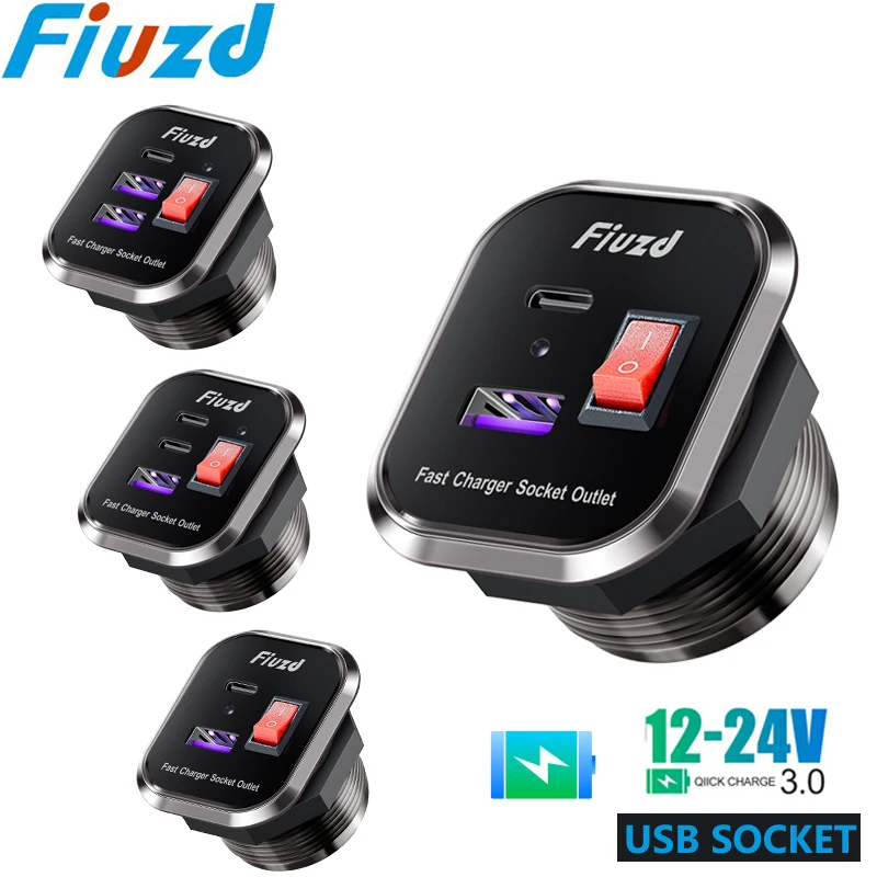 

Aluminium QC3.0 Car Charger with LED Voltmeter Dual USB Ports Power Adapter DIY KIT for 12V/24V Motorcycle Boat Truck