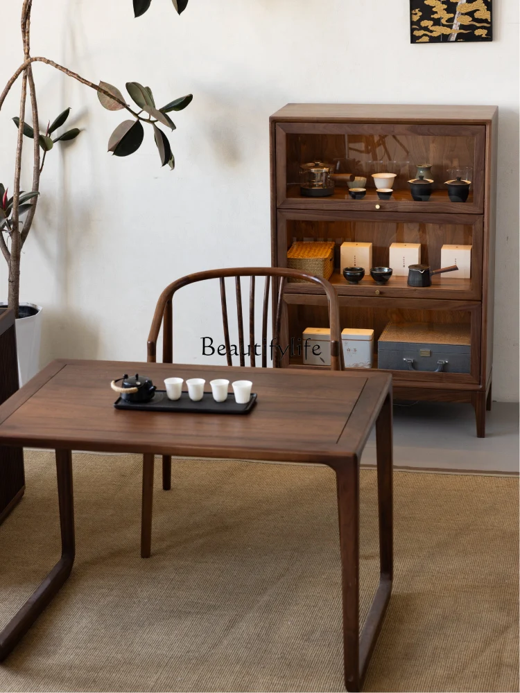 

*North American black walnut bookcase Japanese-style all-solid wood glass floor-to-ceiling combination cabinet