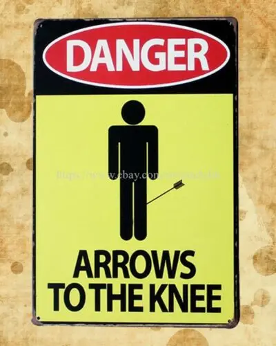 danger arrows to knee metal tin sign plaque art wall decor