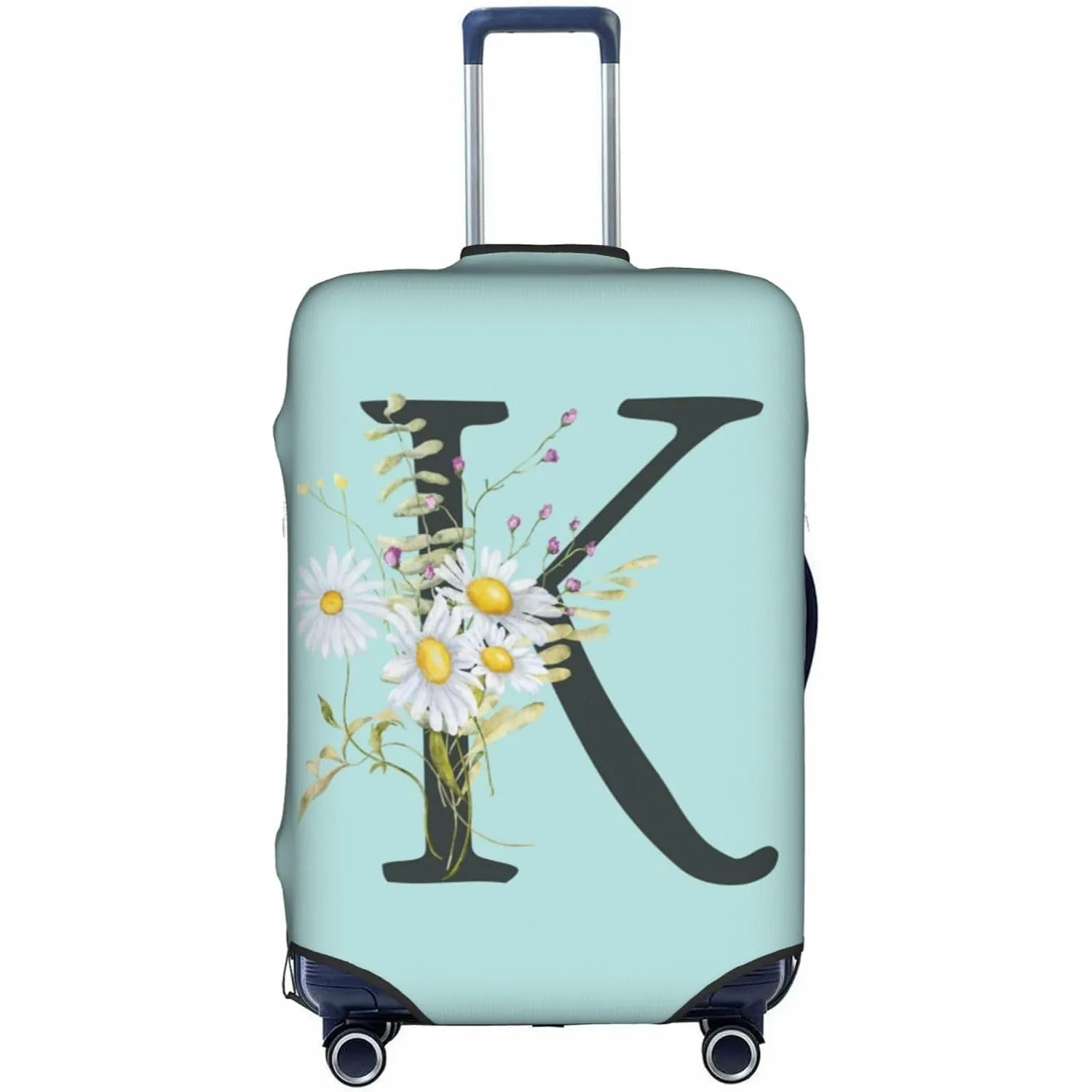 

Travel Luggage Cover Elastic Blue Suitcase Protector Bag Black Letter K Boho Floral Flowers Leaves Baggage Covers