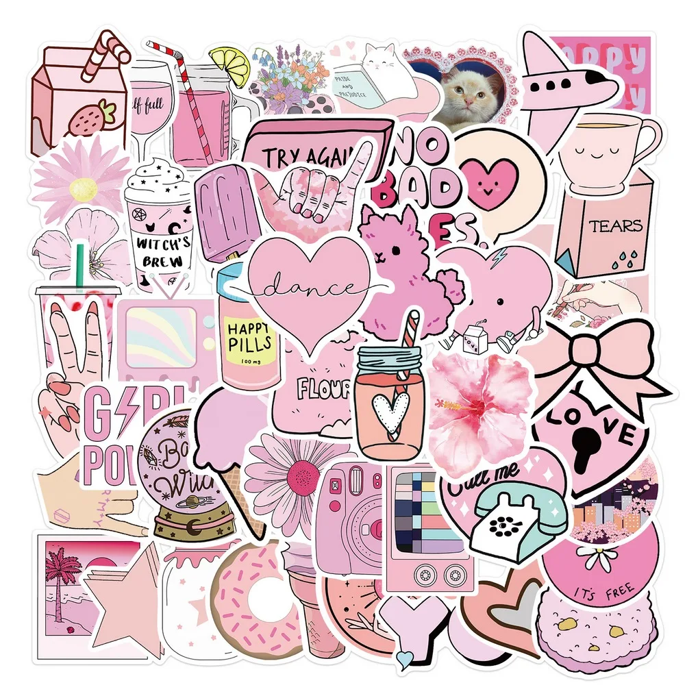 50 stücke Cartoon ästhetische rosa Aufkleber Notebook Laptop Telefon Fall Scrap booking Gepäck Kühlschrank Vinyl Aufkleber für Kinder Mädchen Spielzeug