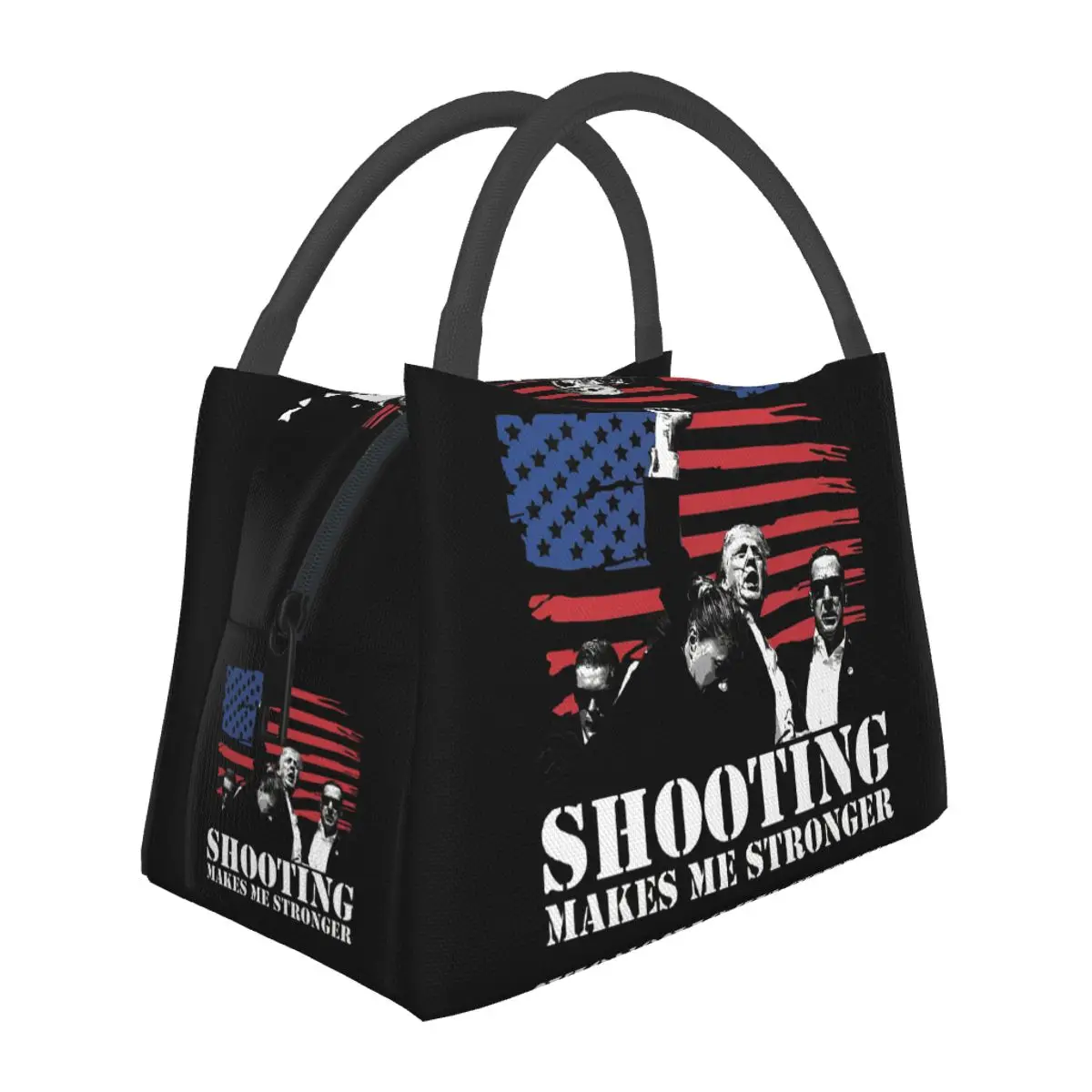 Trump Shooting Makes Me Stronger Lunch Box Accessories Portable Insulated Canvas Cooler Thermal Cold Food Picnic Lunch Box Women