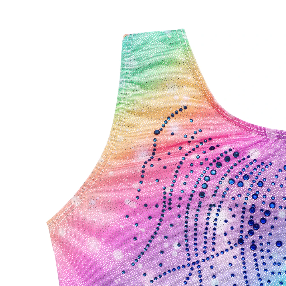 Meninas ginástica collant brilhante diamante ballet dança outfit crianças unitard biketard roupas arco-íris ginásio terno