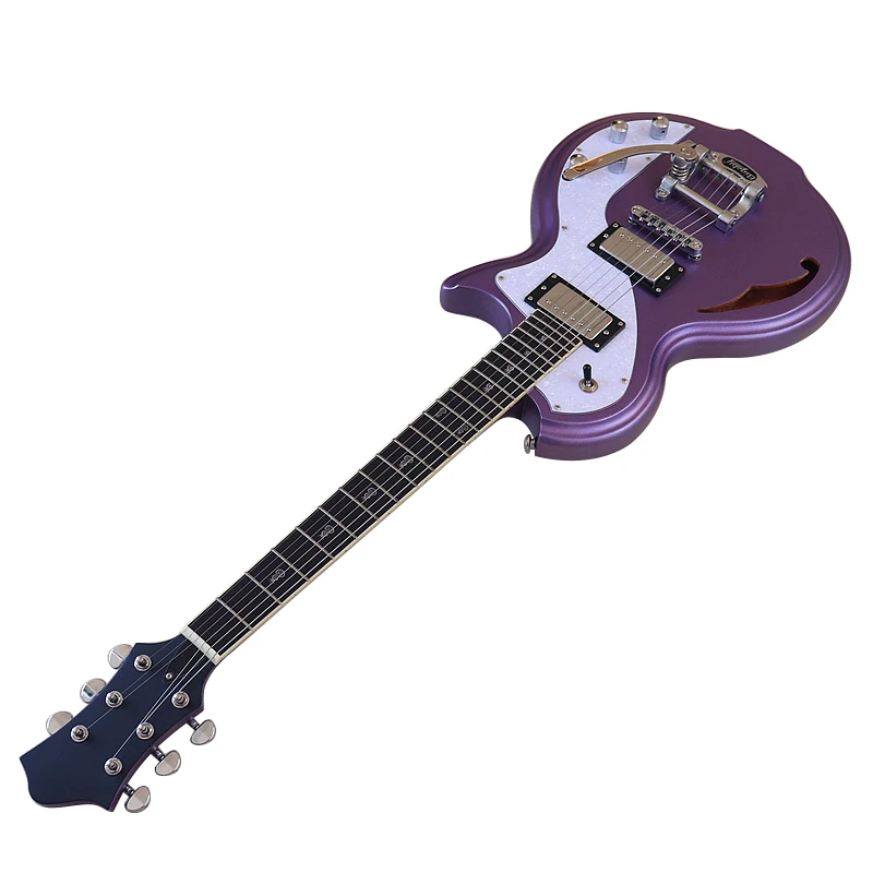 6 String Electric Guitar Solid Okoume Wood Body Purple Guitar 39 Inch High Gloss Music Instrument With White Pickguard