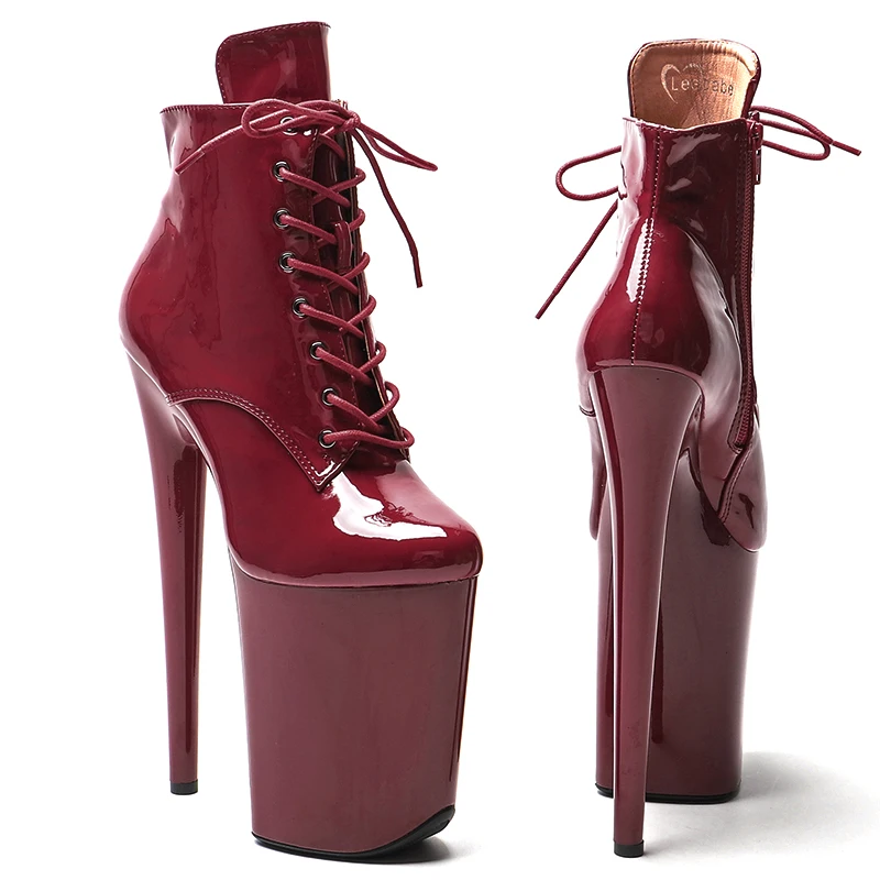 Leecabe 23CM/9inches Patent PU upper Sexy boots High Heels Platform stripper heel ankle boot Pole Dance shoes