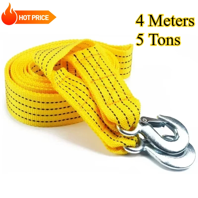 1 Pcs 4M Universal Car Tow Cable Heavy Duty 5 Ton Trailer Rope Towing Pull Rope Strap Hooks Van Road Recovery Car Accessories