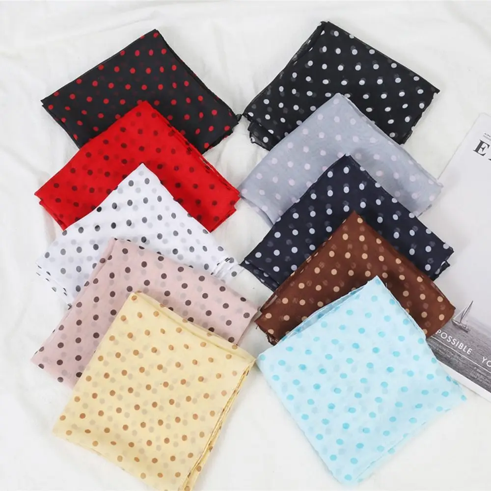 Summer Polka Dot Print Artificial Silk Scarf Thin Neck Warp Chiffon Soft Shawl Beach Sunscreen Square Women Neck Scarves image 4