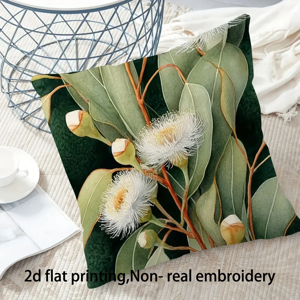 1pc Eucalyptus Flower Throw Pillow Cover, 2D Double-Sided Print Soft Polyester Cushion Case for Home Sofa Bedroom Car Decor