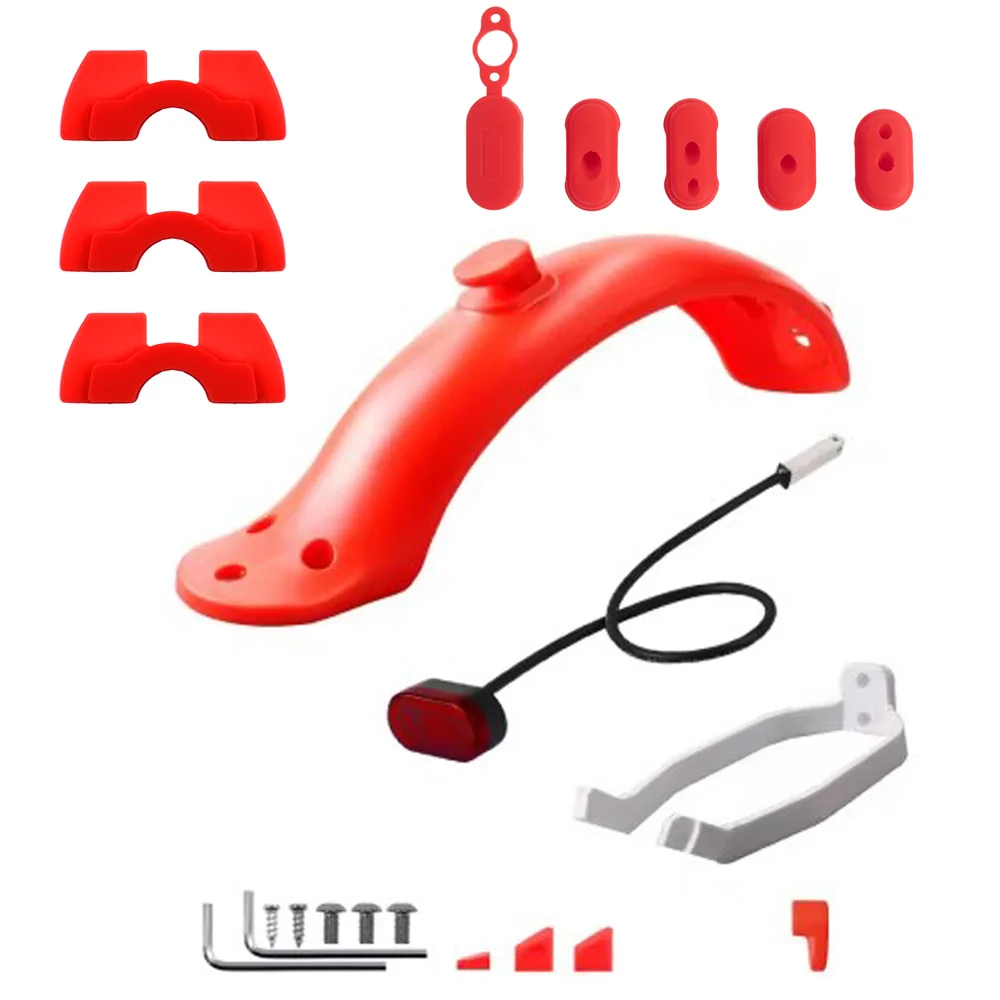 Fender conjunto de luz traseira para xiaomi m365/m365 pro/1s com amortecedor de choque almofada de amortecimento de vibração porta de carregamento da bateria caso poeira plug