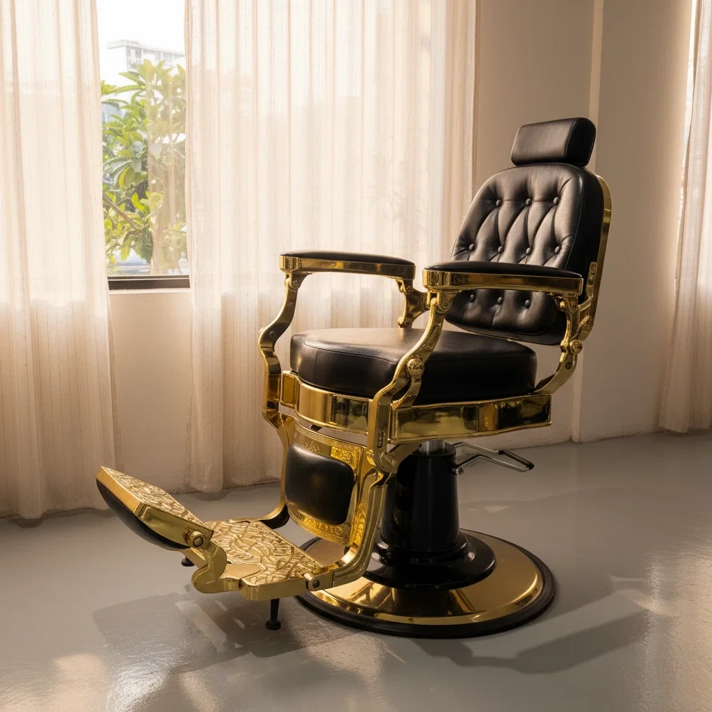 

Professional Retro Hairdressing Salon Furniture Durable Barber Shop Brown White Gold Green Gray Washing Barber Chair