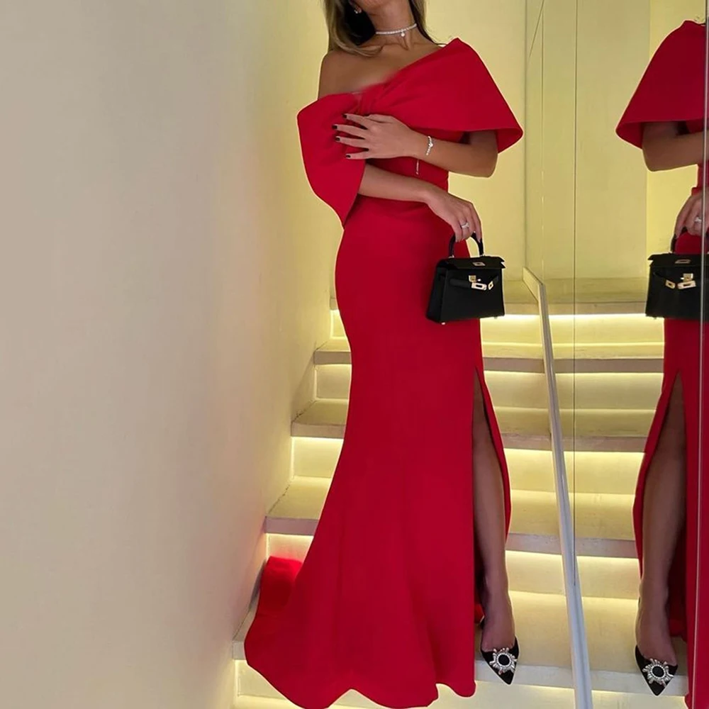 Msikoods abito formale da ballo arabo saudita rosso fuori dal vestito abiti da festa con spacco laterale abito da sera da donna in raso di sirena Couture