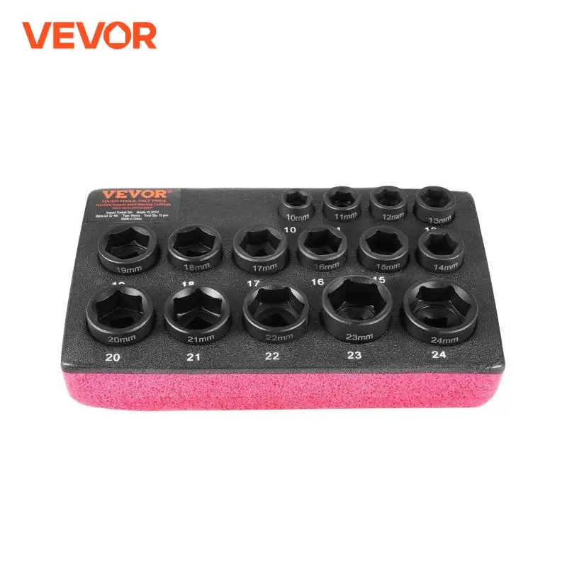 VEVOR Drive Impact Socket Set Cr-Mo Alloy Steel for Auto Repair Easy-to-Read Size Markings Rugged Construction Socket Organizer