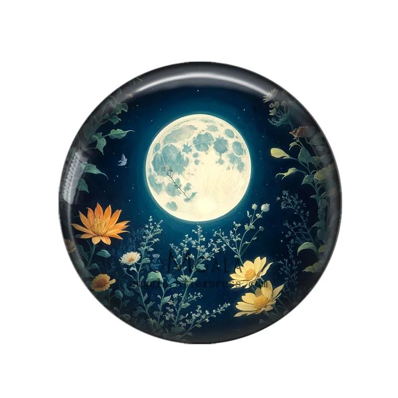Beauty Moon And Floral Art Paintings 12mm/18mm/20mm/25mm Round Photo glass cabochon demo flat back Making findings