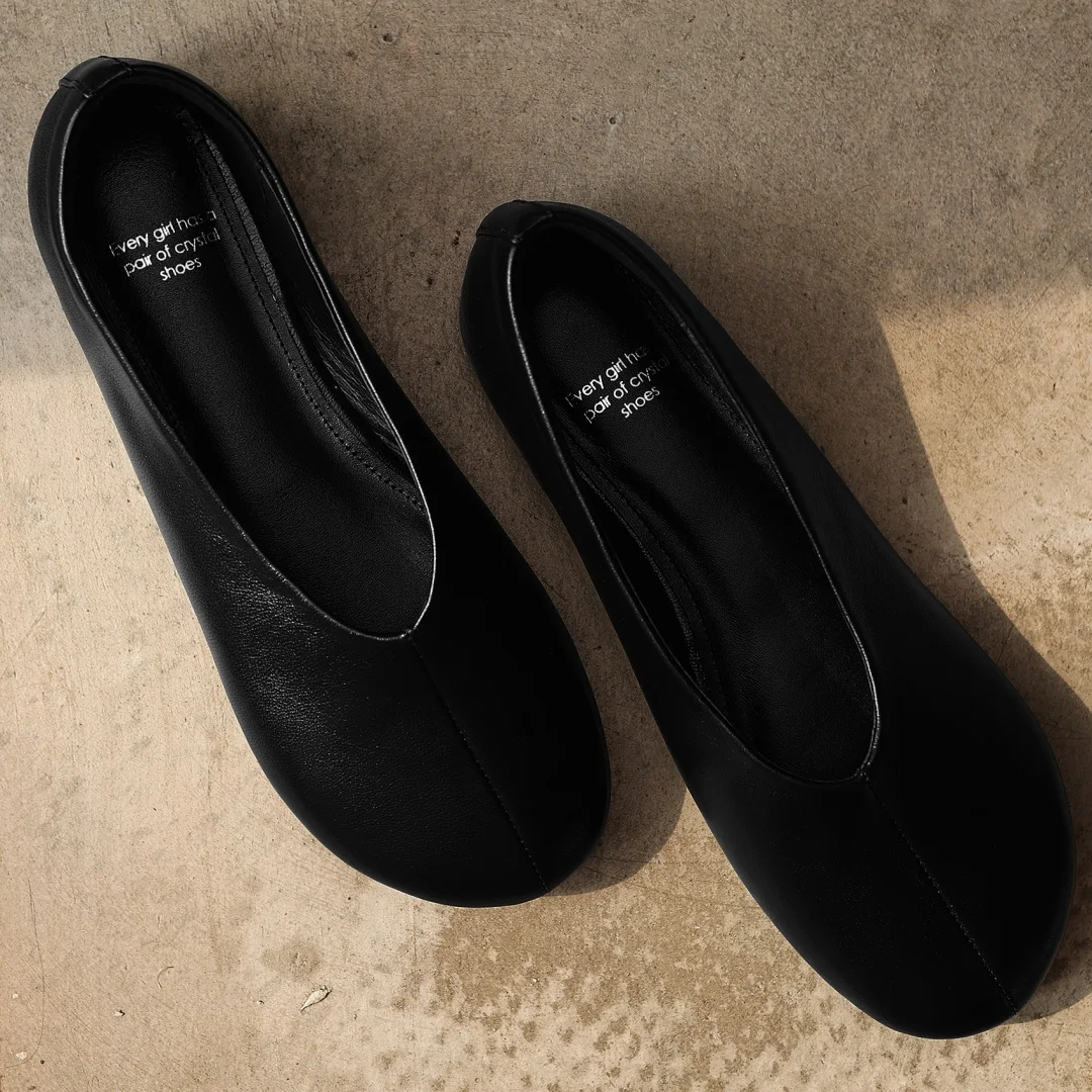 danxuefei plus size 34-42 women's sheepskin round toe slip-on ballet flats high quality soft comfort casual female ballerians