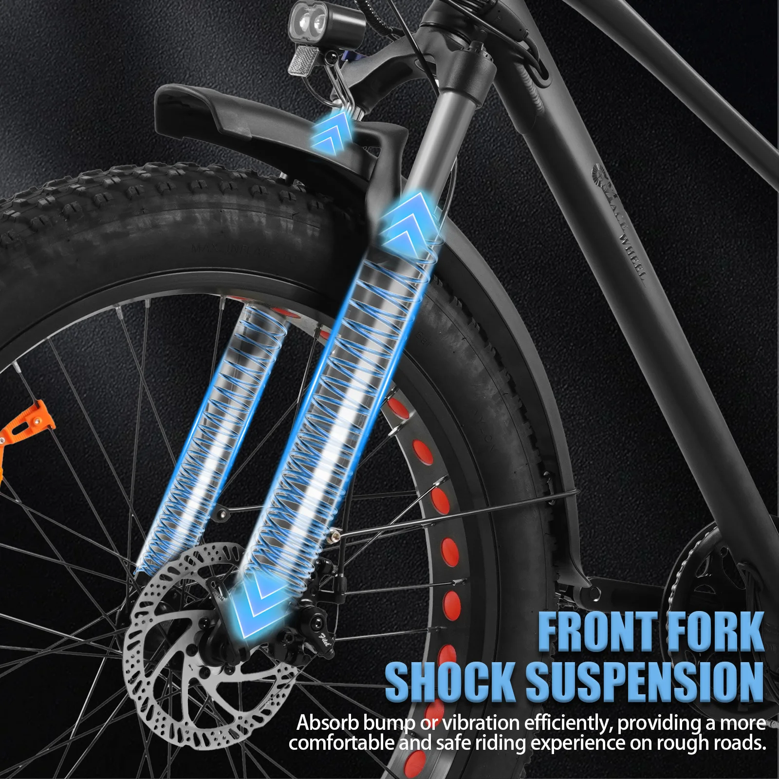 Bicicleta eléctrica Cmacewheel Ks26 48V 18Ah para adultos, con neumáticos anchos de 26 x 4 pulgadas, 7 modos de asistencia, autonomía de 60 a 80 km, motor sin escobillas, batería de litio extraíble, frenos de disco, ideal para diversas situaciones: montaña, carretera, ciudad, playa. Envío gratuito.