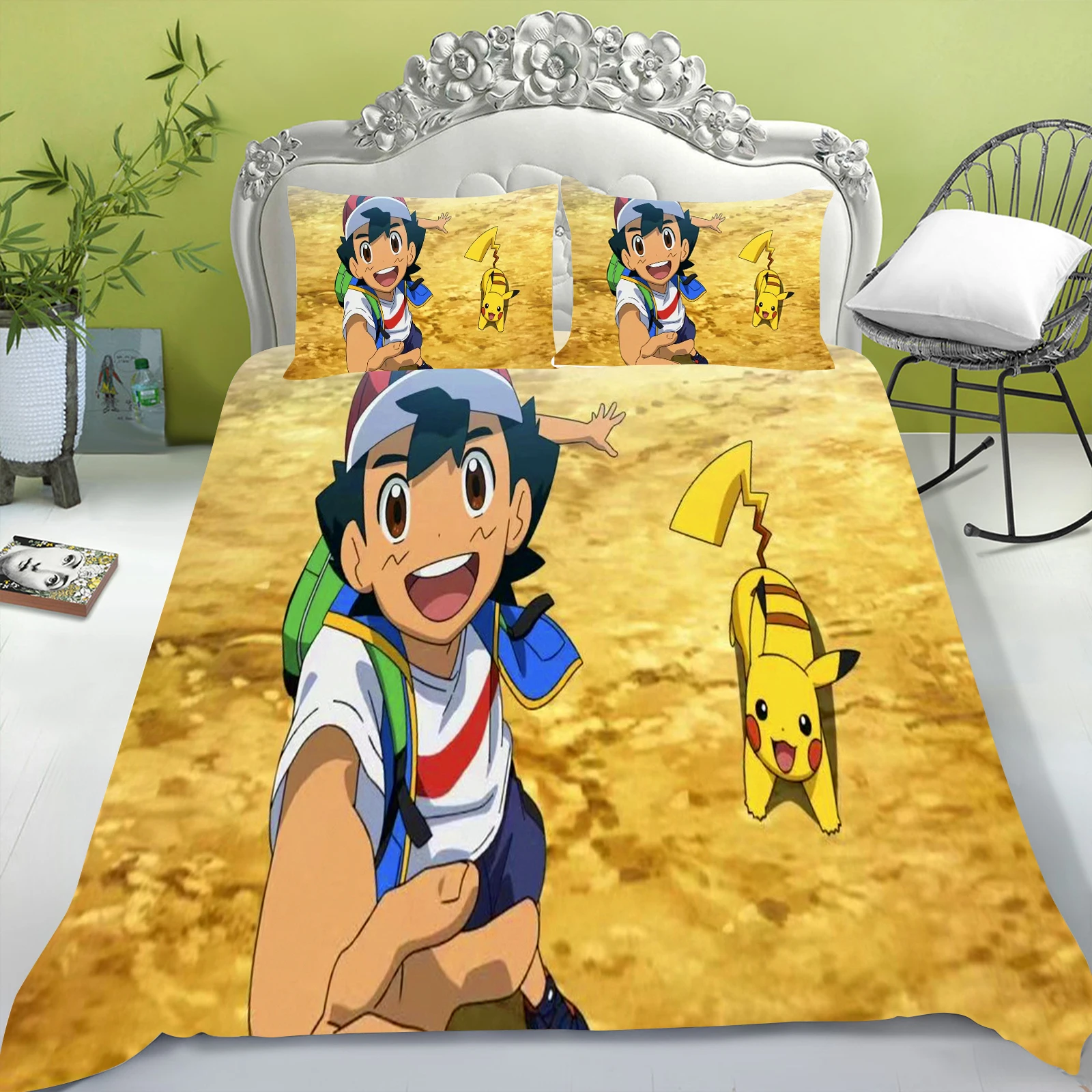 MINISO Pokémon Bedding Set 3D Children'S Bedding Set Quilt Duvet Cover King Size Twin Covers Children Printed 100% Polyester