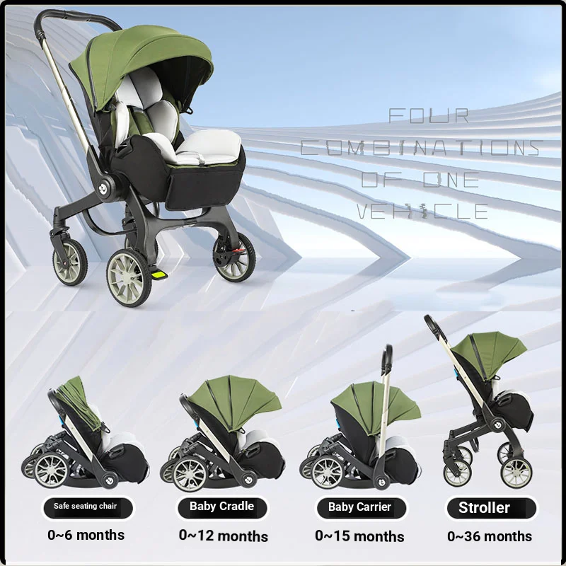 Multifunctional 4-in-1 Baby Stroller Convertible Newborn Carriage Safety Seat Combo Foldable Baby Stroller