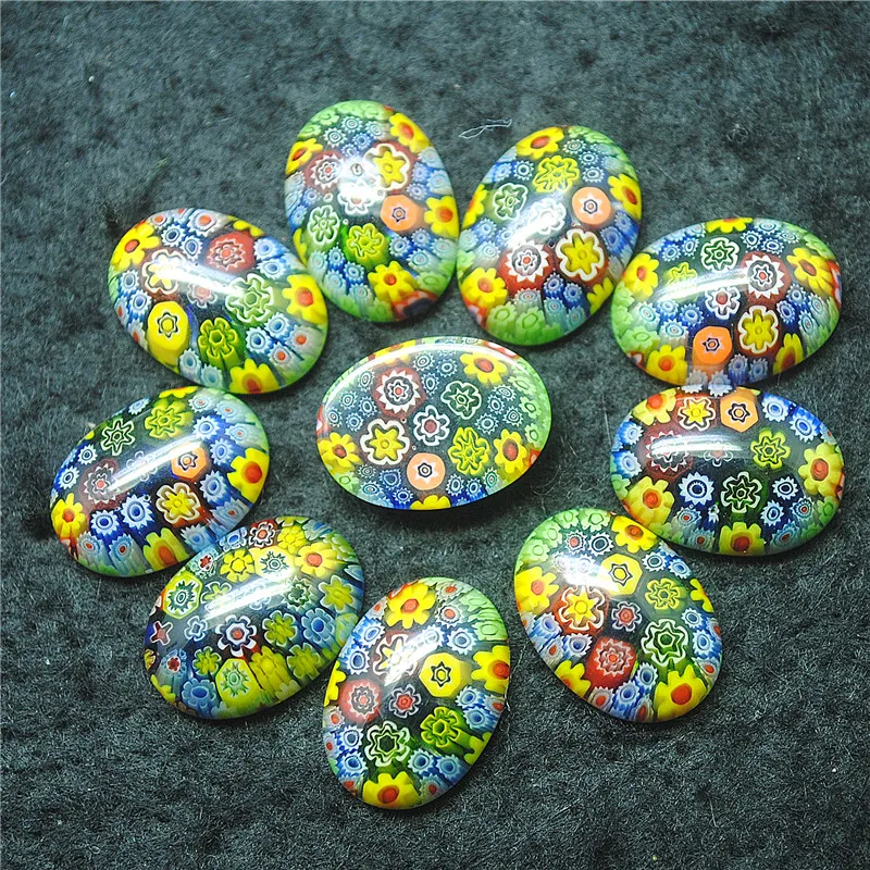 9PCS Hot Italy Manro Glass Cabochons Coloured Glaze Millefior Flower 13X18MM OVAL SHAPE DIY Jewelry Accessories Unique Beads