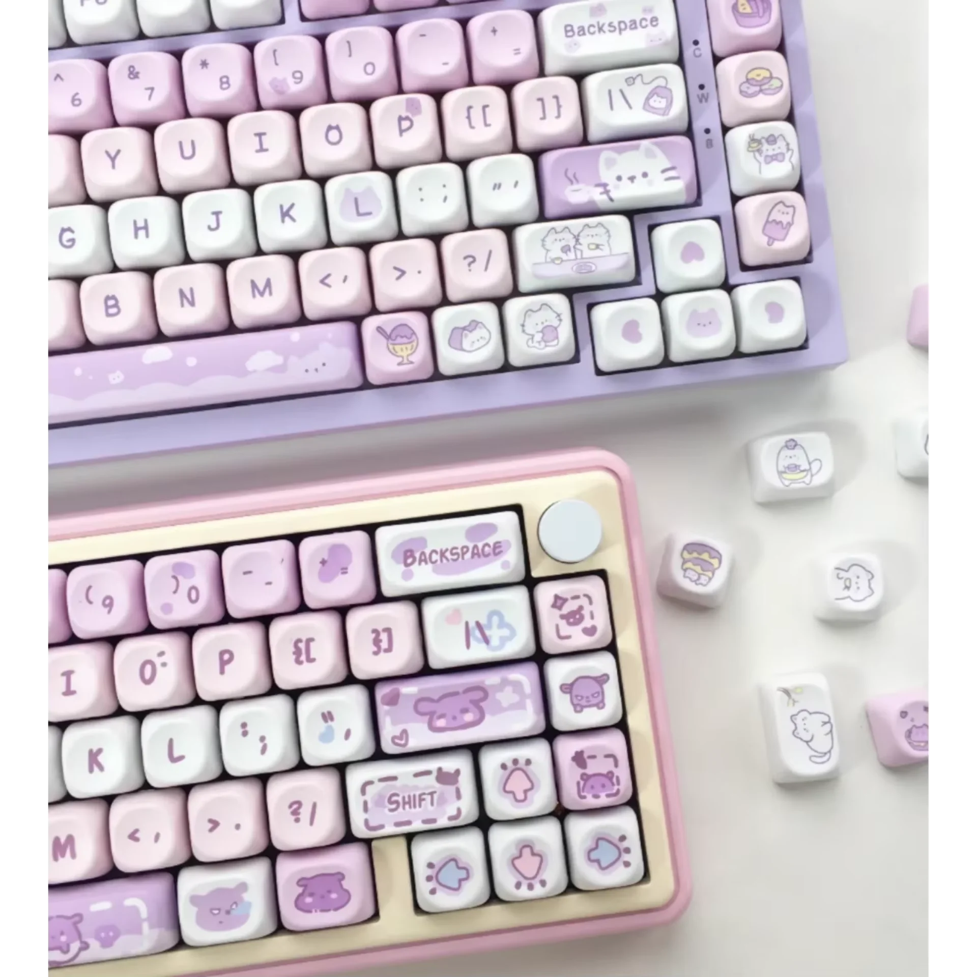 Sevimli kızlar MOA Keycaps PBT kullanımı kedi öğleden sonra çay 95 tuşları için 60/84 mekanik klavye MX anahtarı