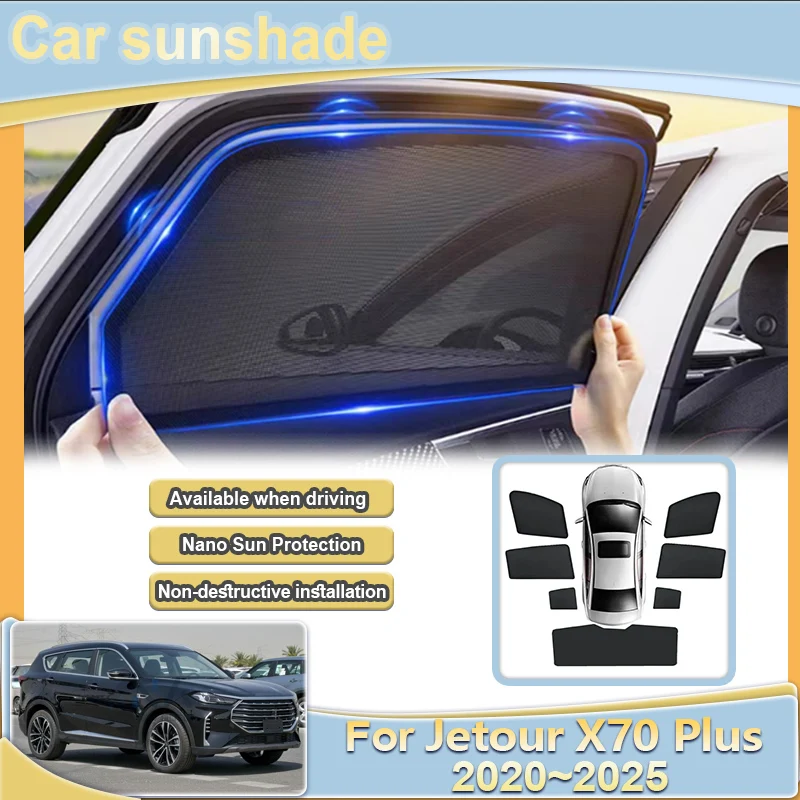

For Jetour X70 Plus Accessories 2020~2025 L7 Bahman Fidelity Prestige Soueast DX8 Plus Wallys Wolf Car Mesh Sunshade Accessories
