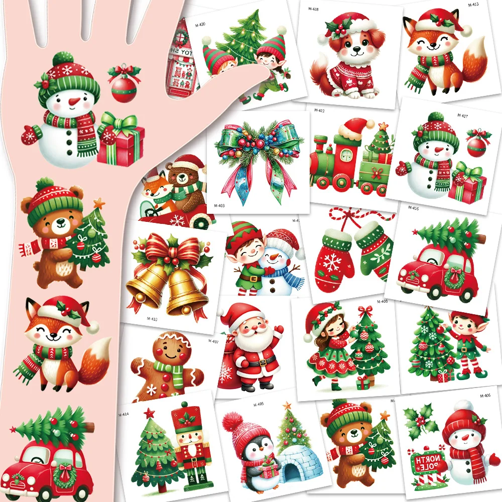 20 Sheets Merry Christmas Temporary Tattoos,New Design Xmas Tree Snowman Santa Claus Christmas Animals,Christmas Eve Gifts