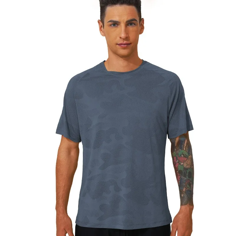 Spring and Summer Loose Quick Drying Round Neck T-shirt, Sweat Absorbing, Breathable, Casual Jacquard Short Sleeved T-shirt