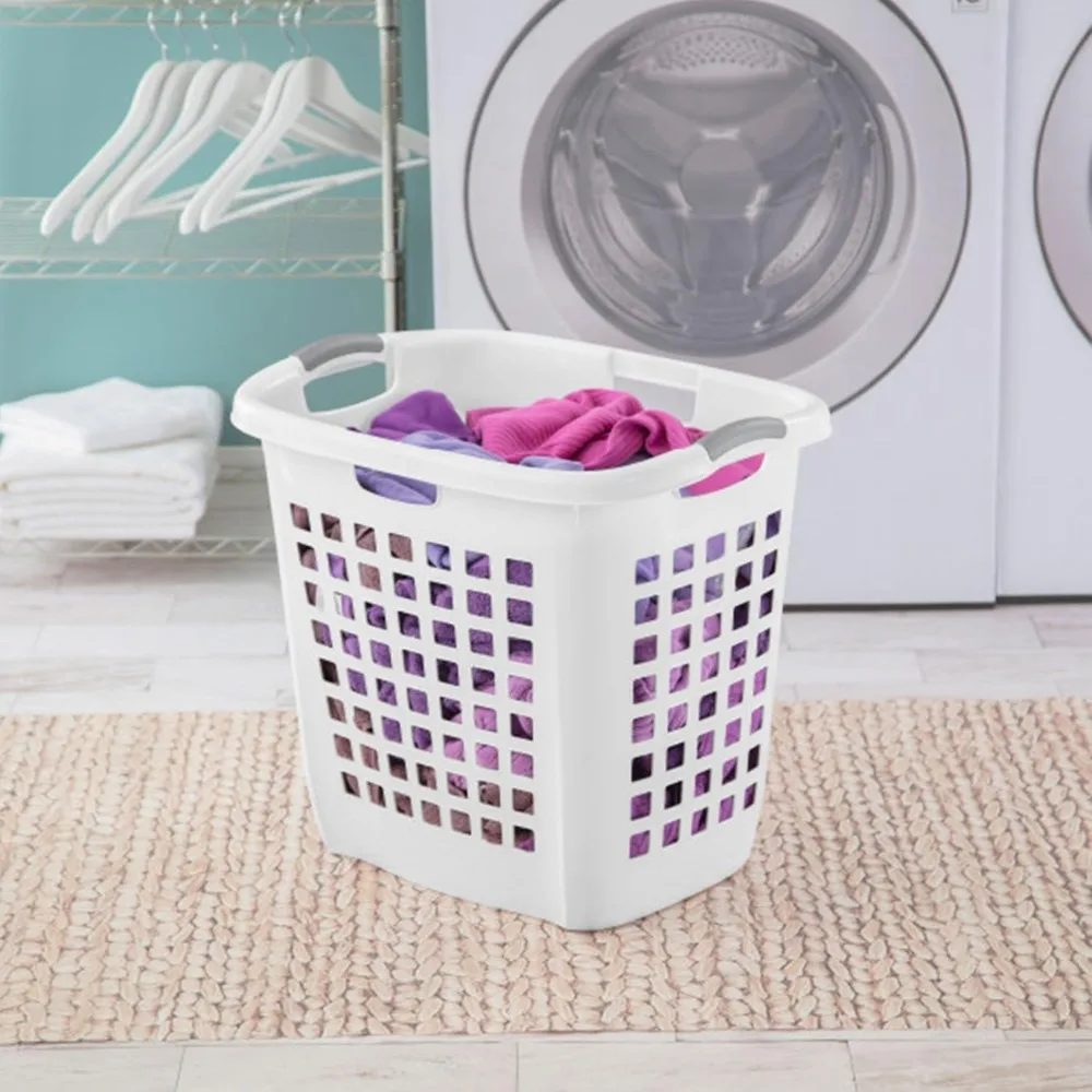 4-Pack White Plastic Laundry Hamper with Comfort Handles, Easy Carry for Bedroom & Laundry Room