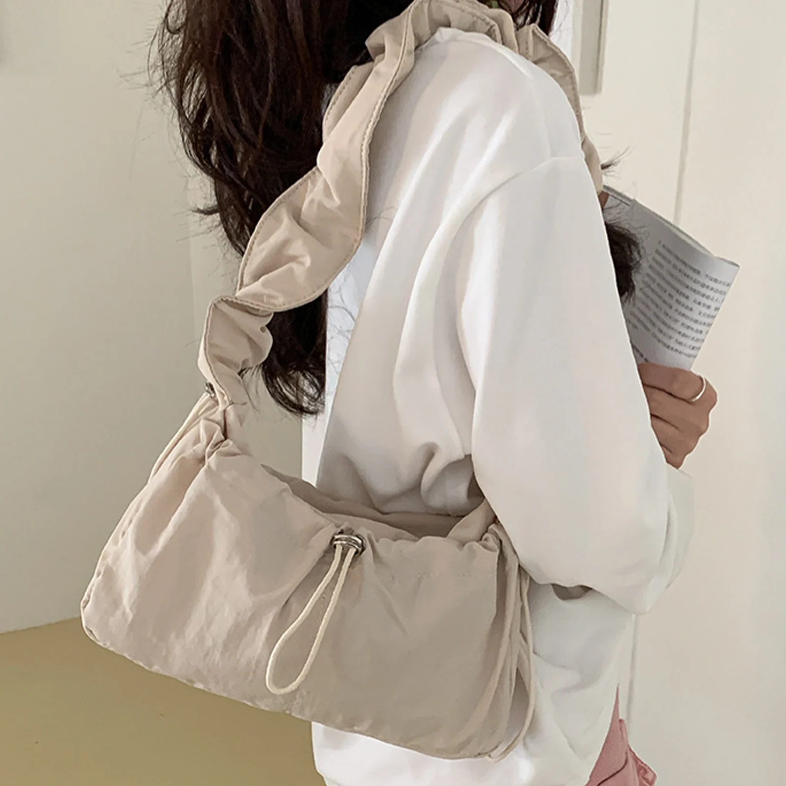 Vintage Wrinkled Shoulder Bag for Women Simple Versatile Commuting Fashion Brand Designer High Quality Drawstring Underarm Bag