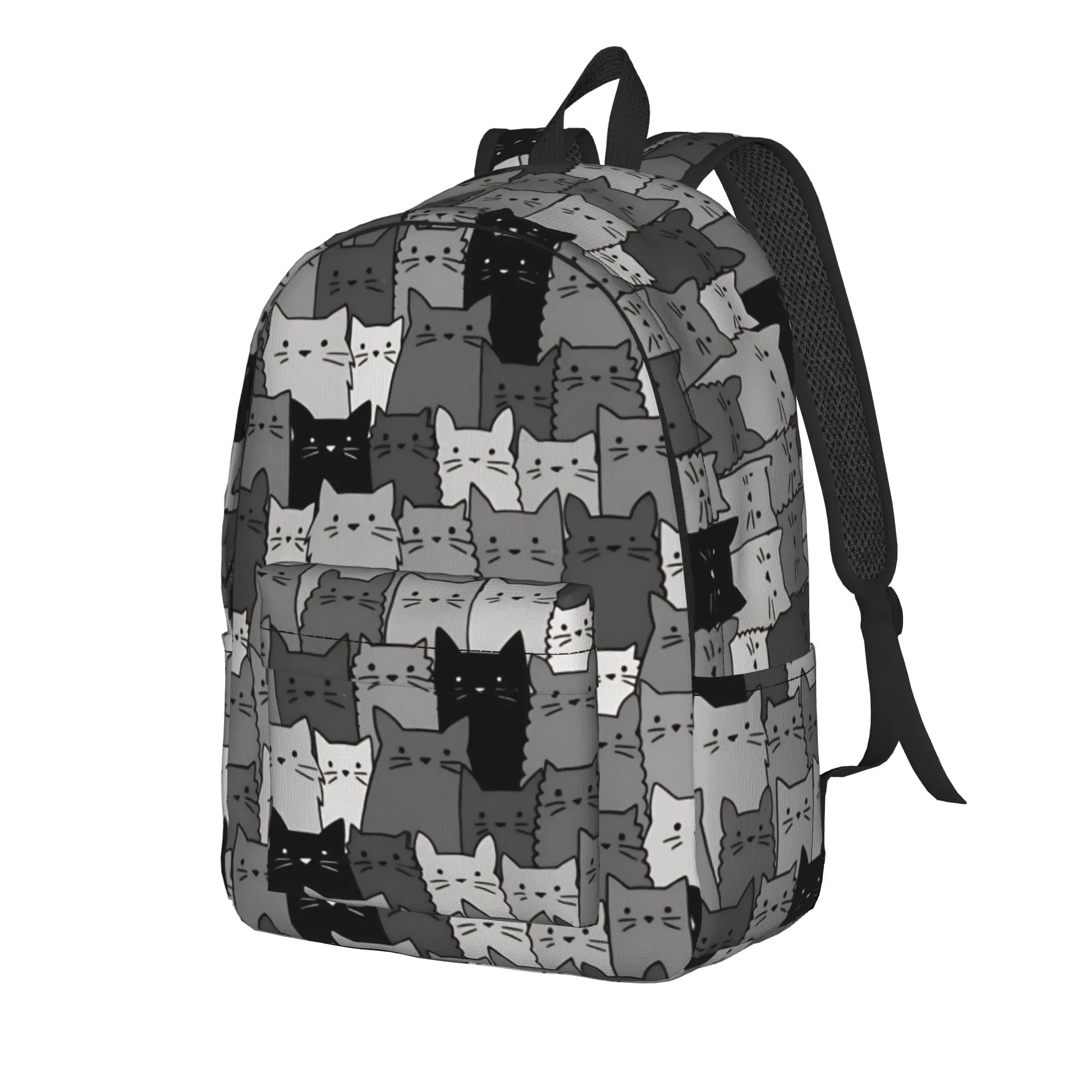Silent Cats Monochromatic  Cool Backpack Durable Student Hiking Travel Cats Pattern Daypack Laptop Computer Shoulder Bag
